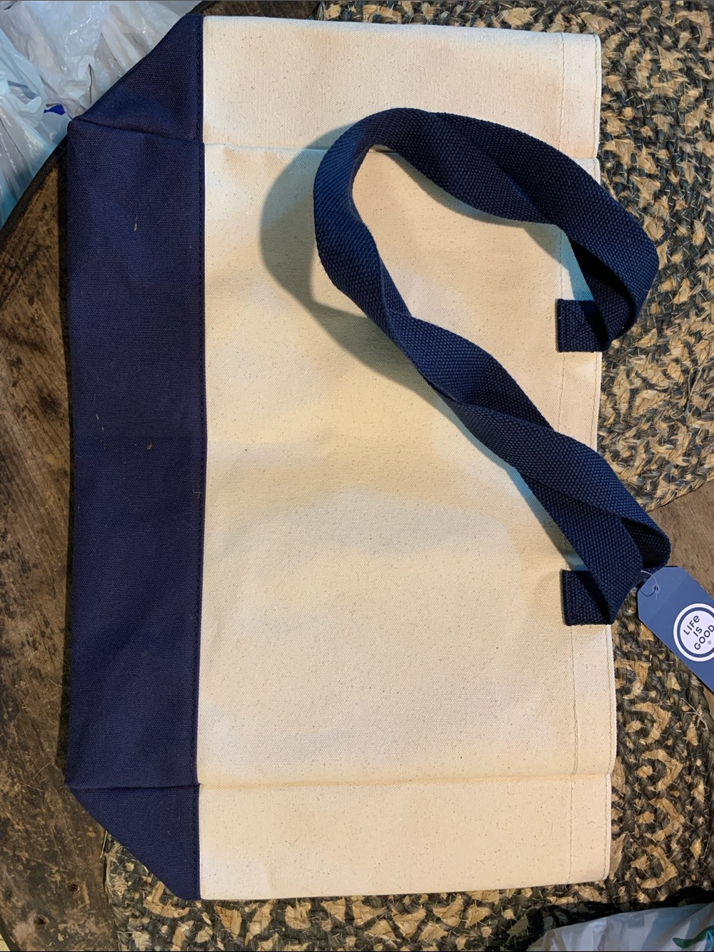 Life Is Good Canvas Tote with Floral Design - Navy & Cream - Picture 2 of 11